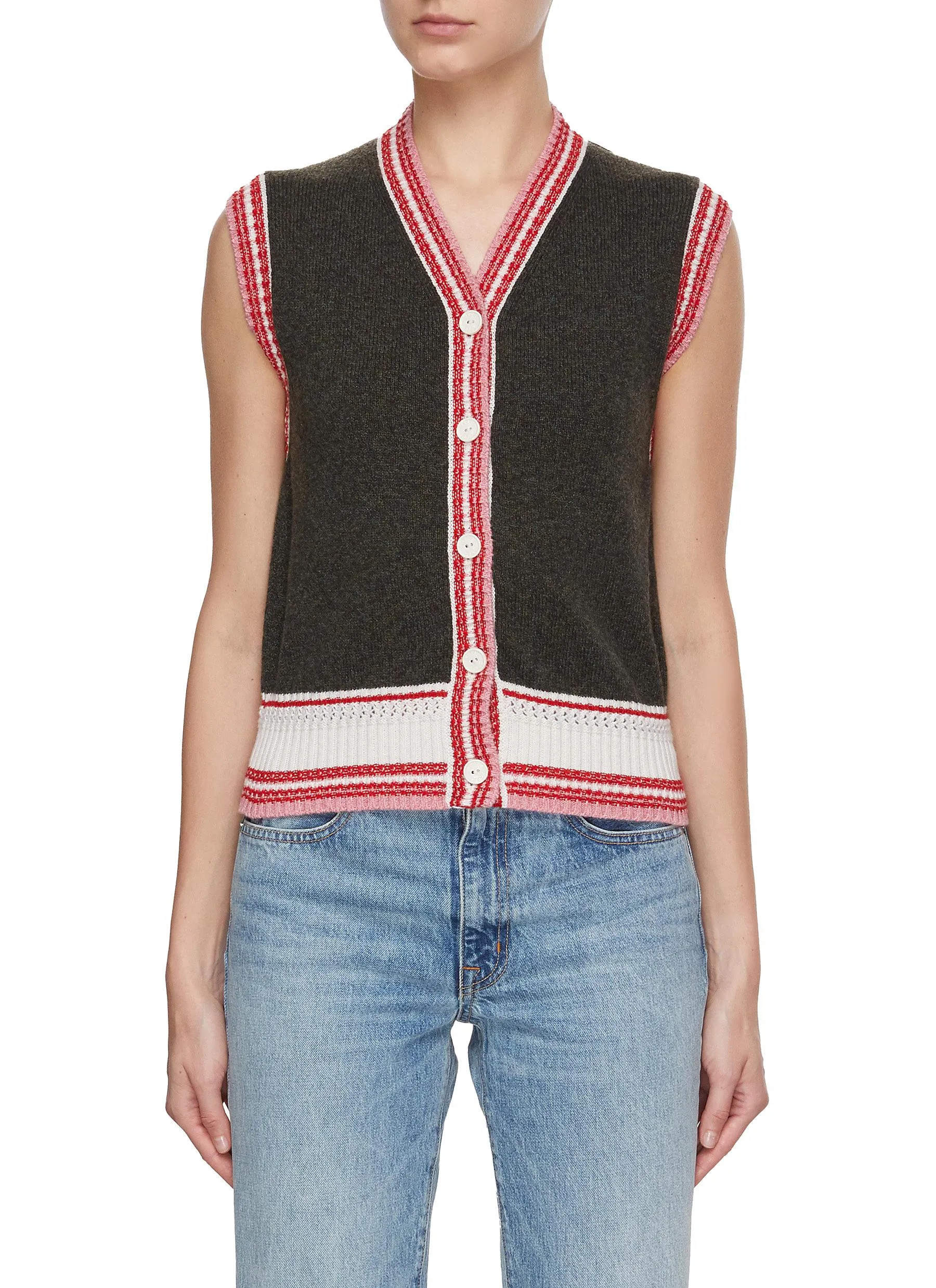 -----------BARRIE ---- ------------ ----Cashmere Contrast Trim Vest --