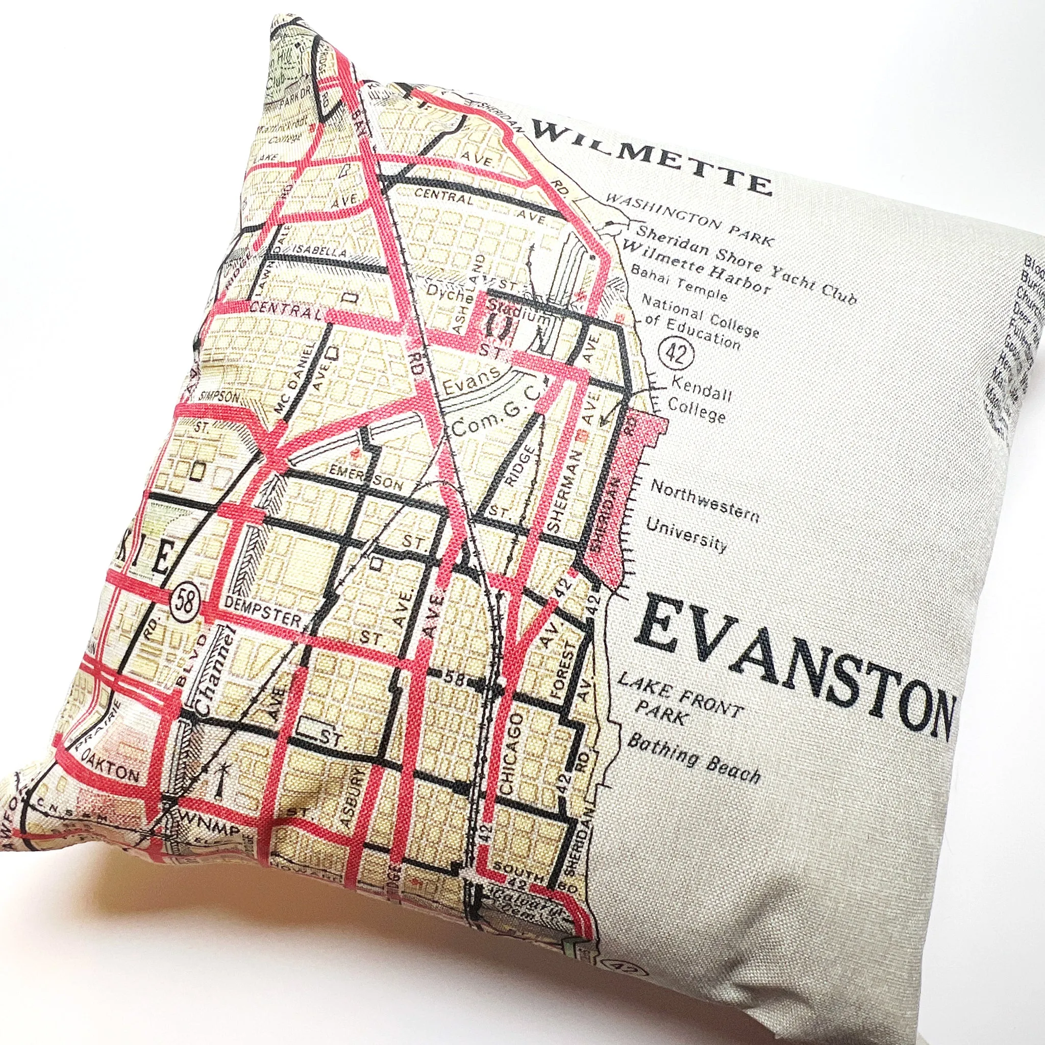 18 Evanston Illinois Map Pillow