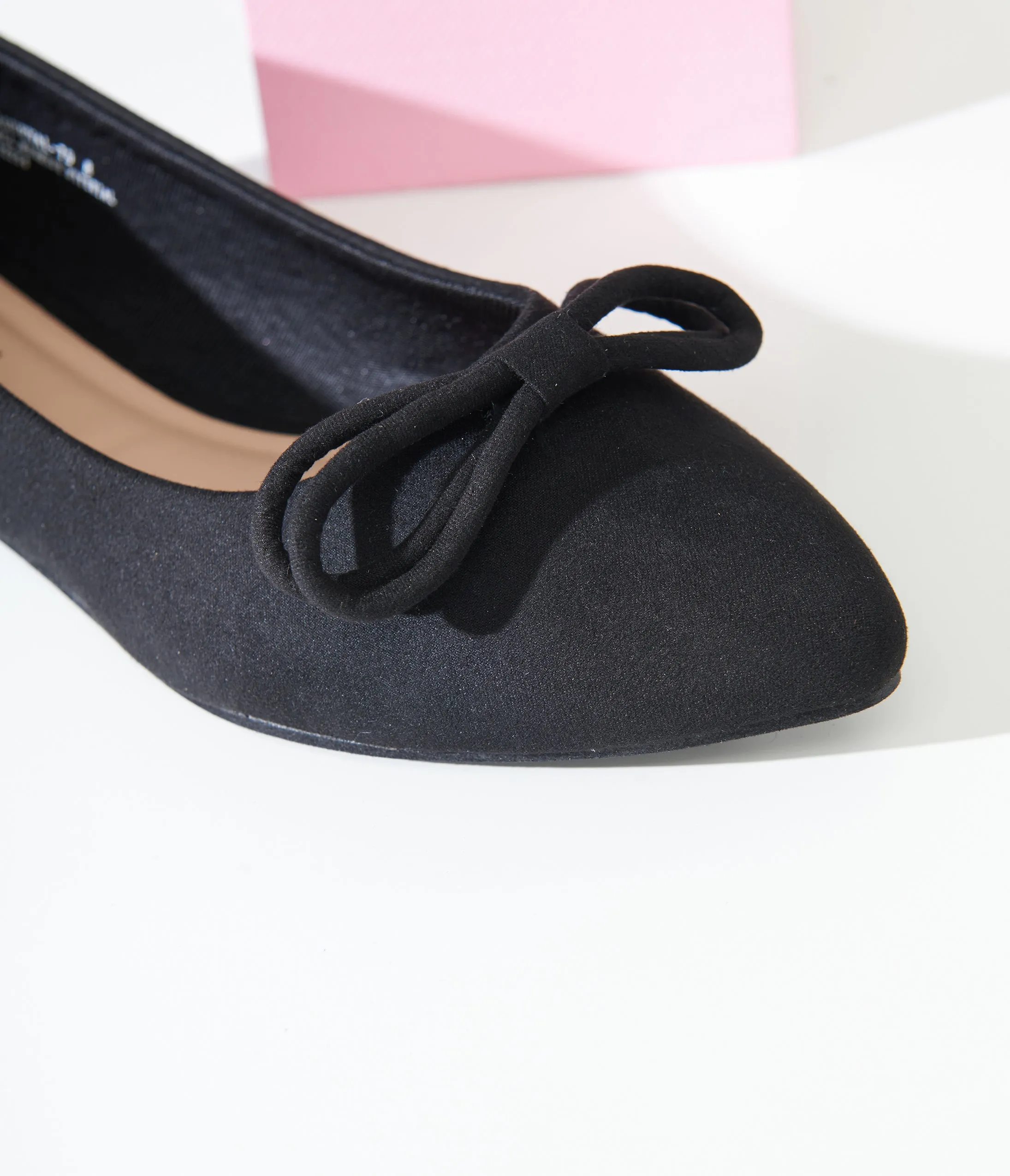 1960s Black Bow Pointed Ballet Flats