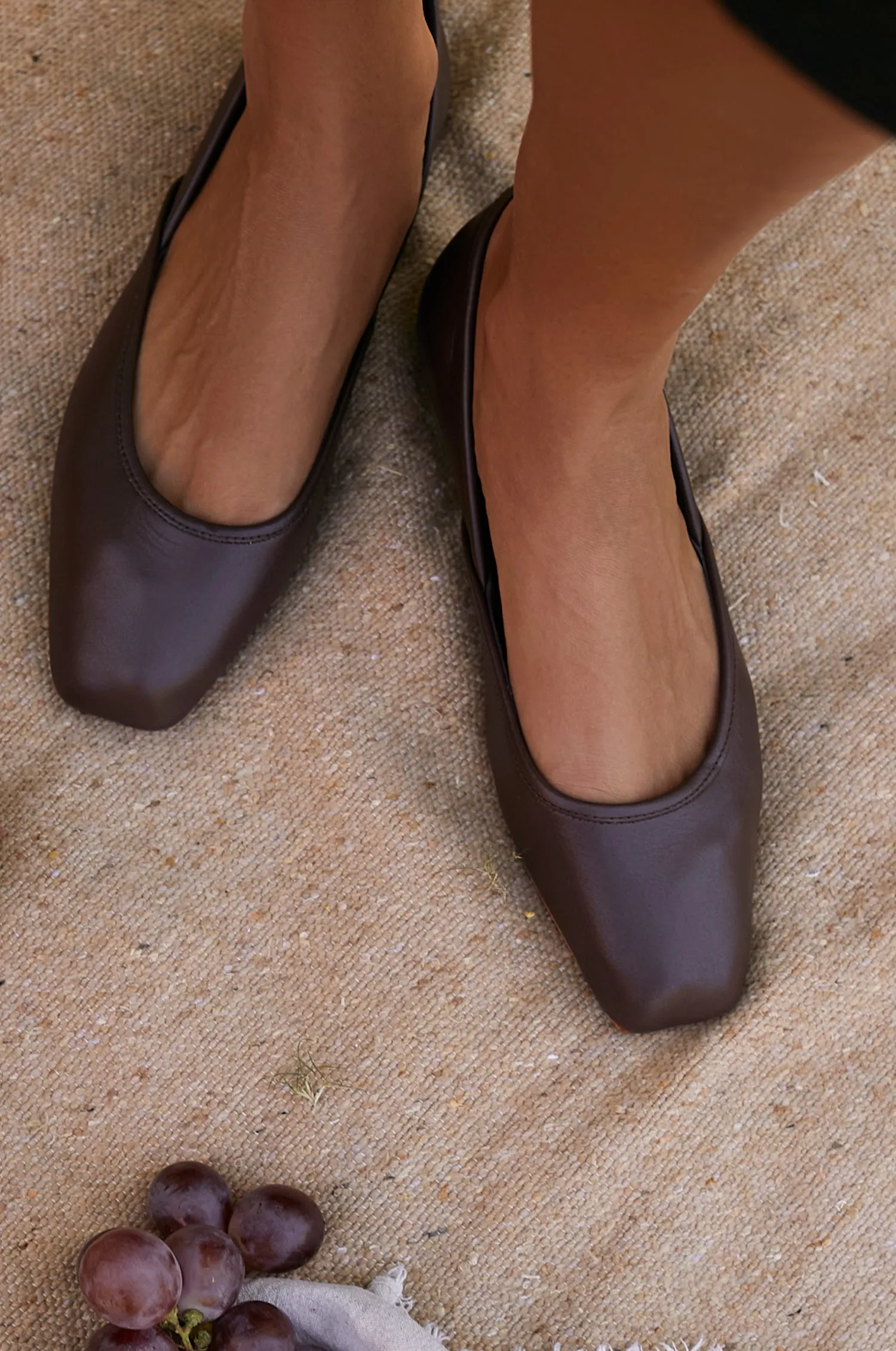 Amore Square Toe Ballet Flats in Dark Brown