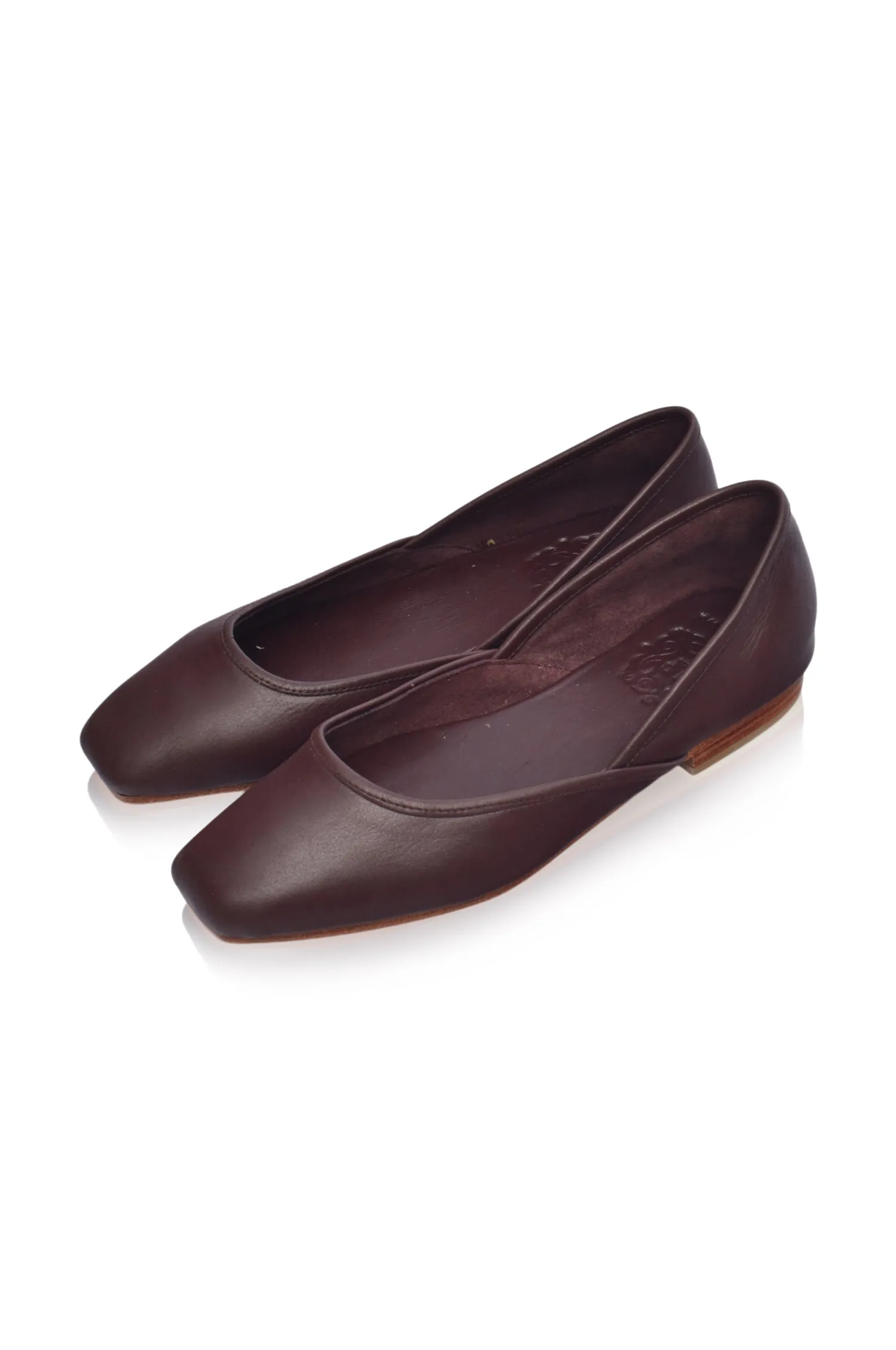 Amore Square Toe Ballet Flats in Dark Brown