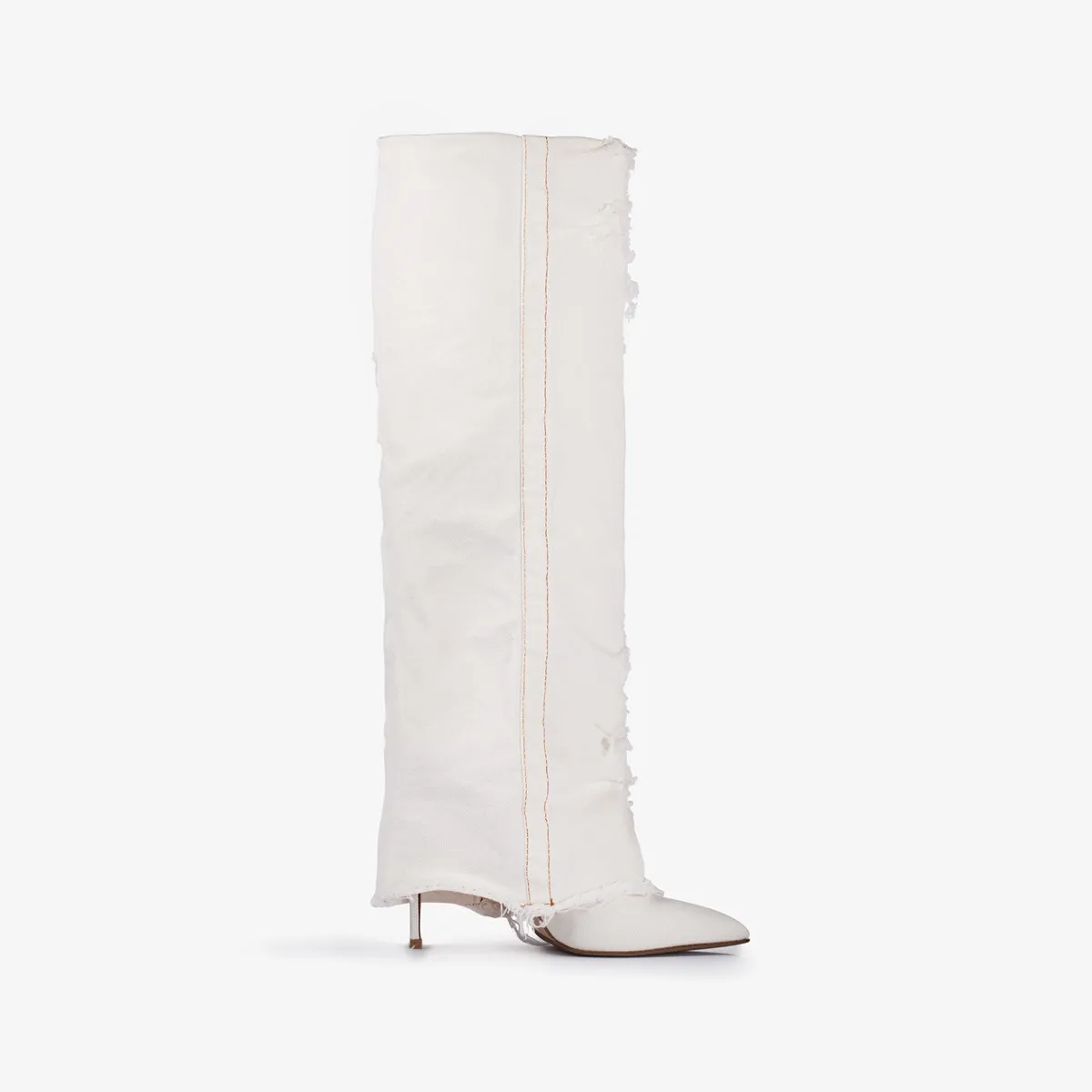 ANDY BOOT 120 mm Distressed white denim cuffed knee boot