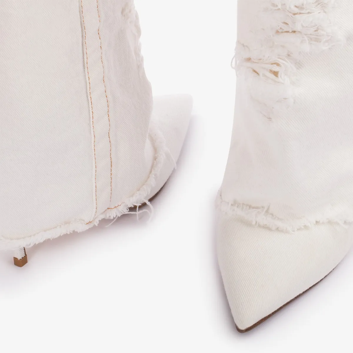 ANDY BOOT 120 mm Distressed white denim cuffed knee boot