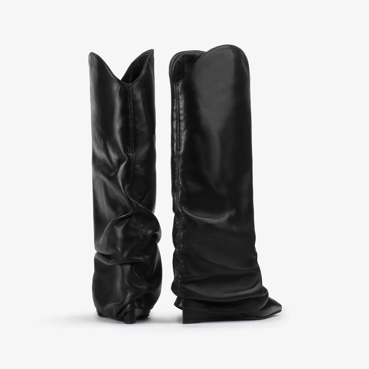 ANDY COWBOY BOOT 120 mm Black nappa leather cuffed Western-inspired knee boot