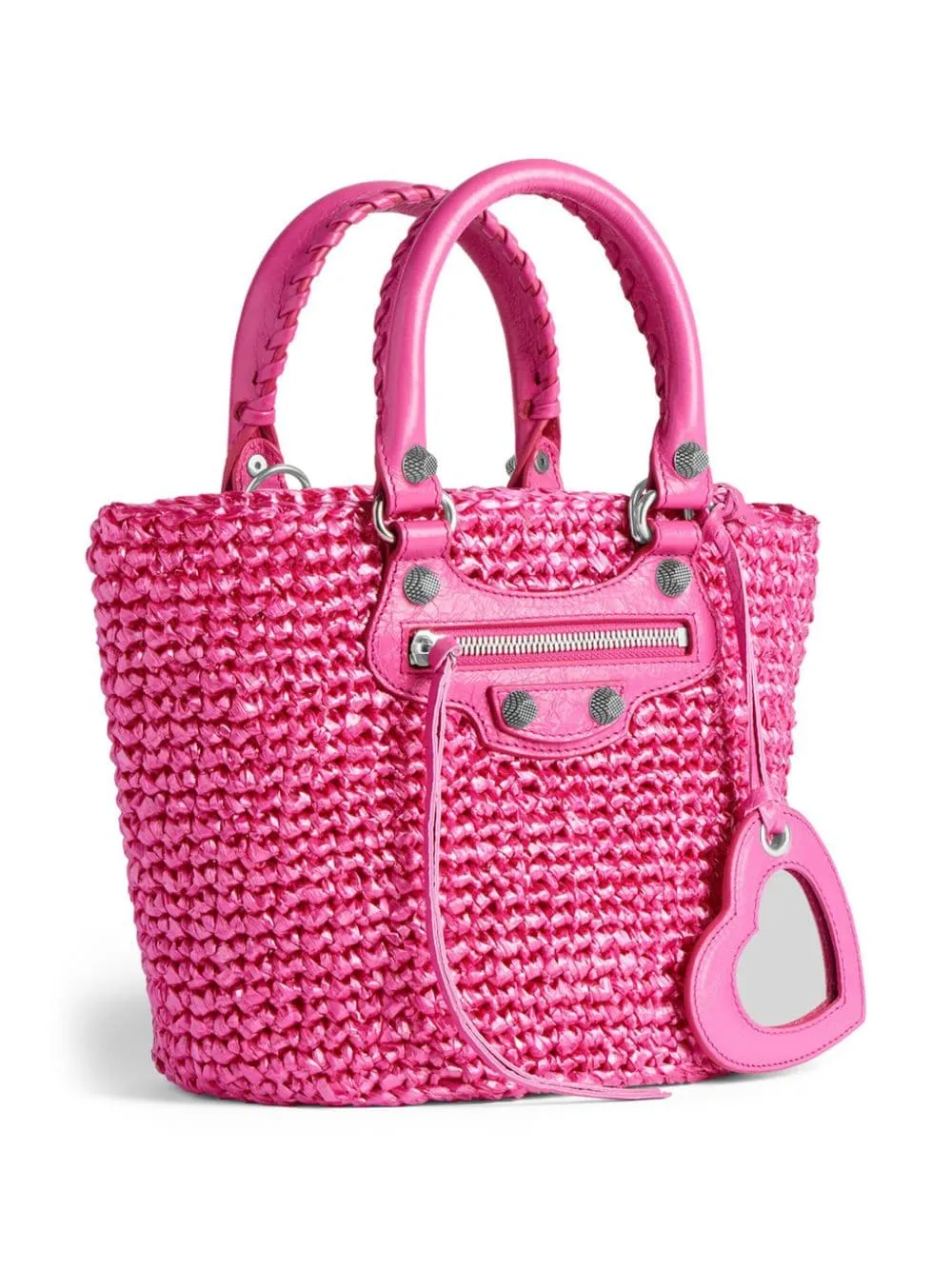 BALENCIAGA Bubblegum Pink Mini Raffia & Lambskin Tote with Detachable Strap