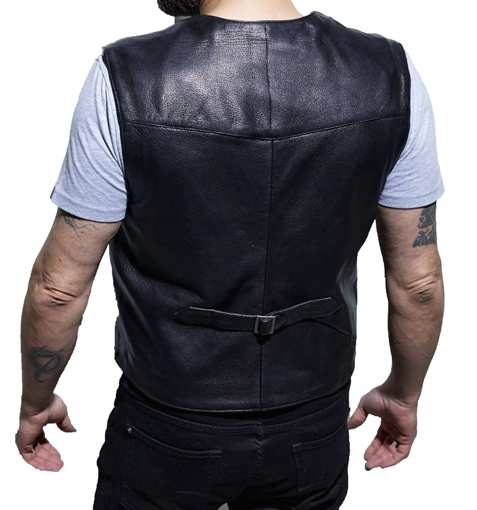 Black cowhide leather vest 101556