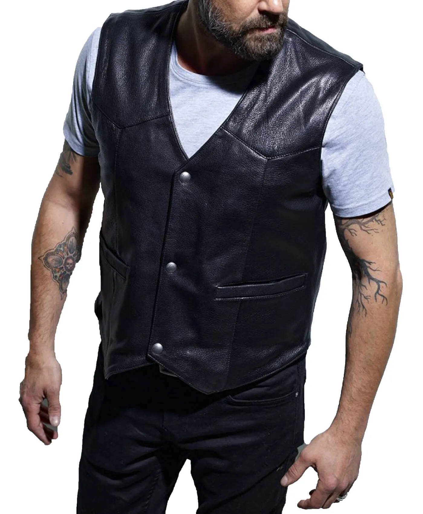 Black cowhide leather vest 101556