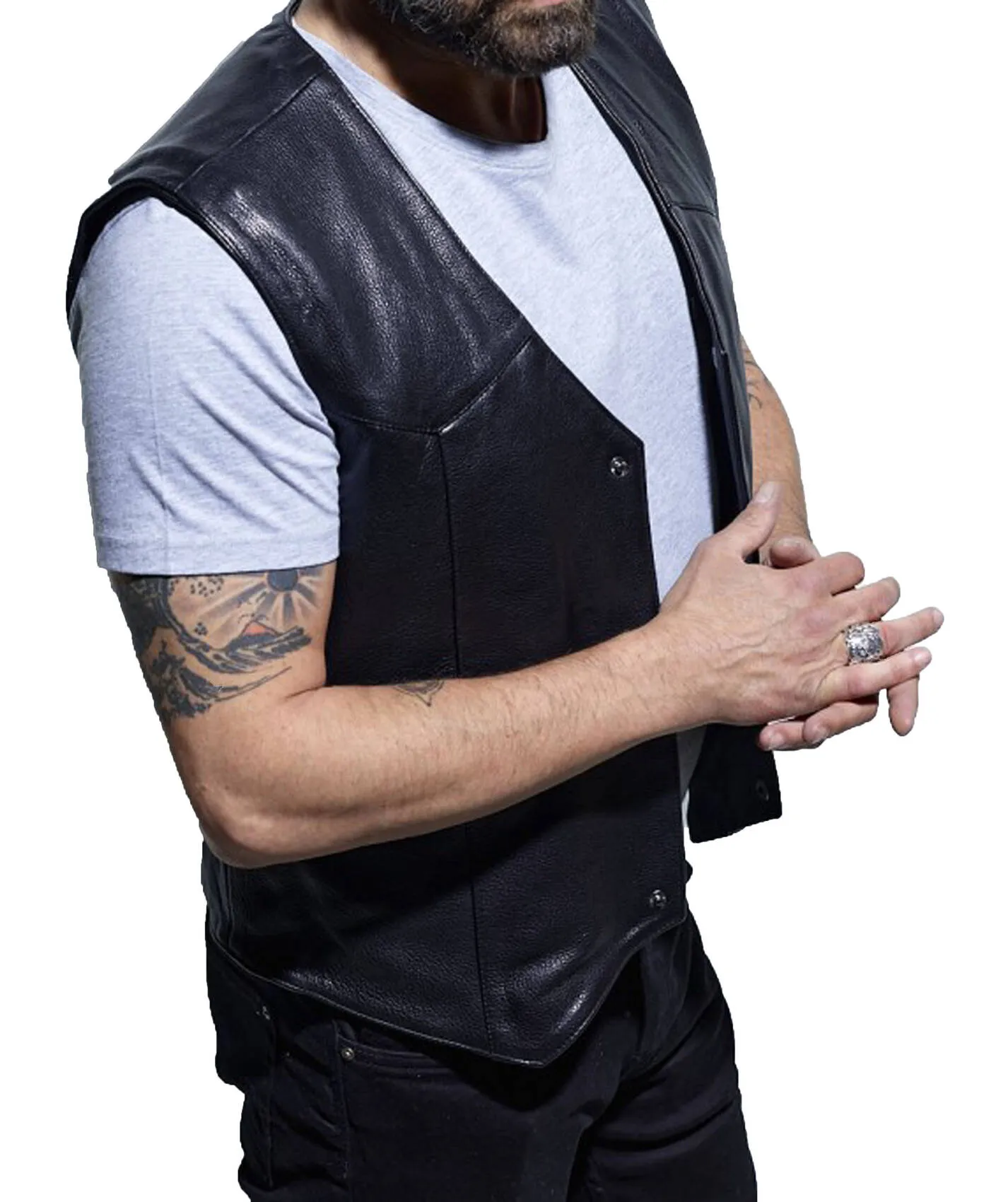 Black cowhide leather vest 101556