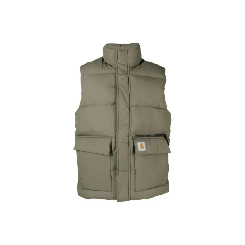     Carhartt Wip   Solid Color Logo Patch Quilted Padded Zip-up Stand Collar Vest