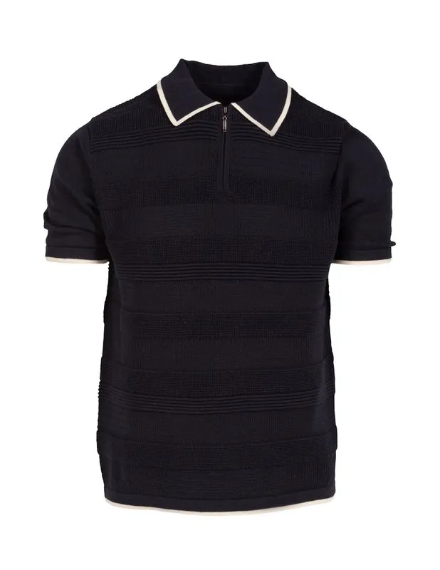 Cotton 1/4 Zip Pullover Knit Polo Shirt with Tipping Details SH2410