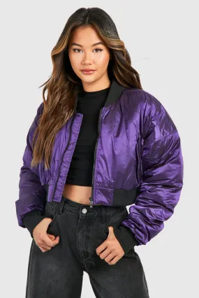 Cropped Metallic Bomber Jacket