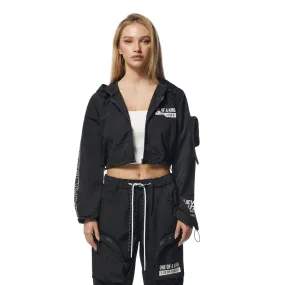 Cropped Windbreaker Full Zip Jacket - Black