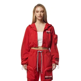 Cropped Windbreaker Full Zip Jacket - True Red