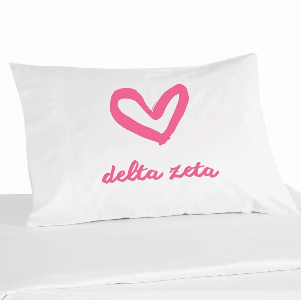 Delta Zeta Sorority Name with Heart Design on Printed Pillowcase