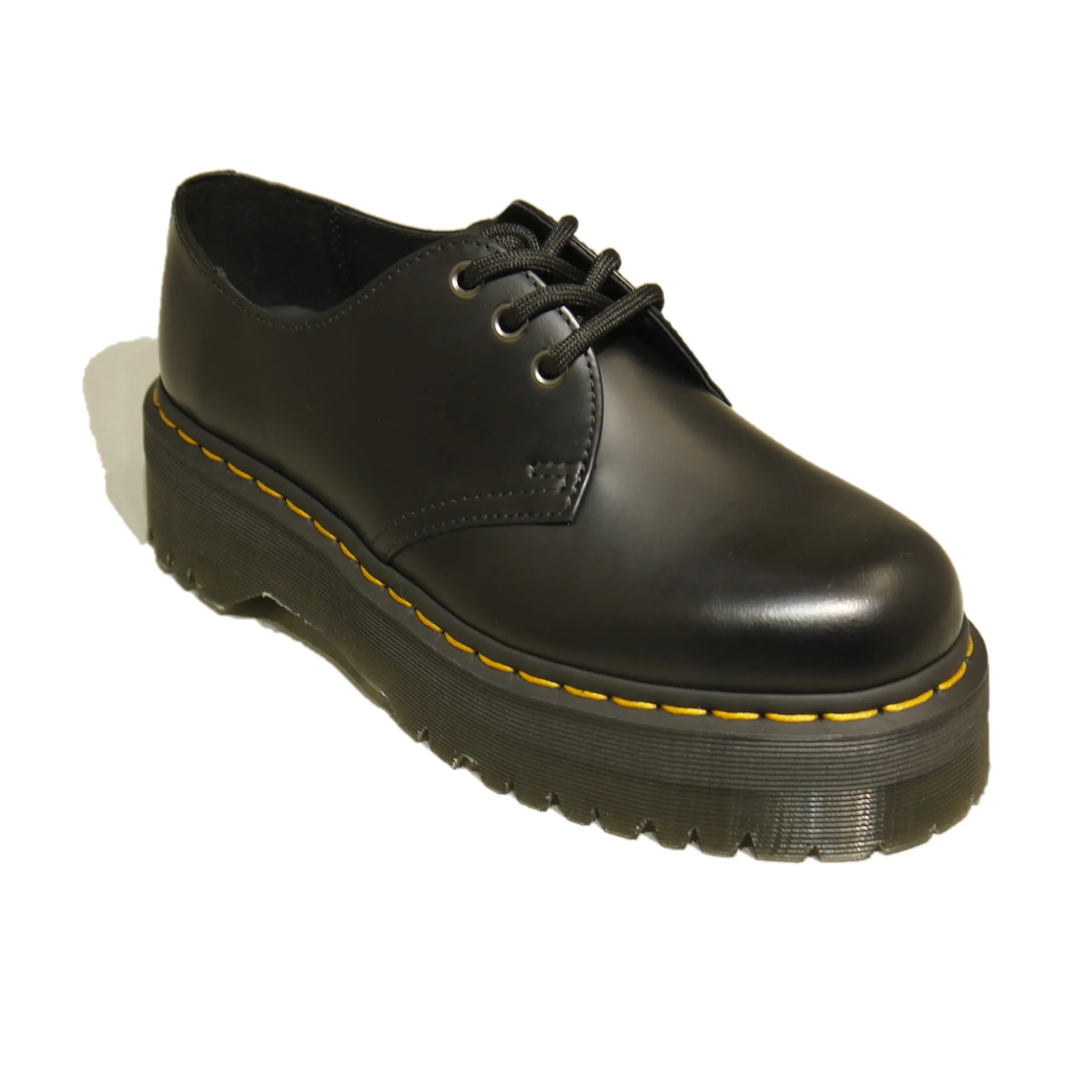 Dr Martens 1461 Quad Platform Black Smooth Yellow Stitching