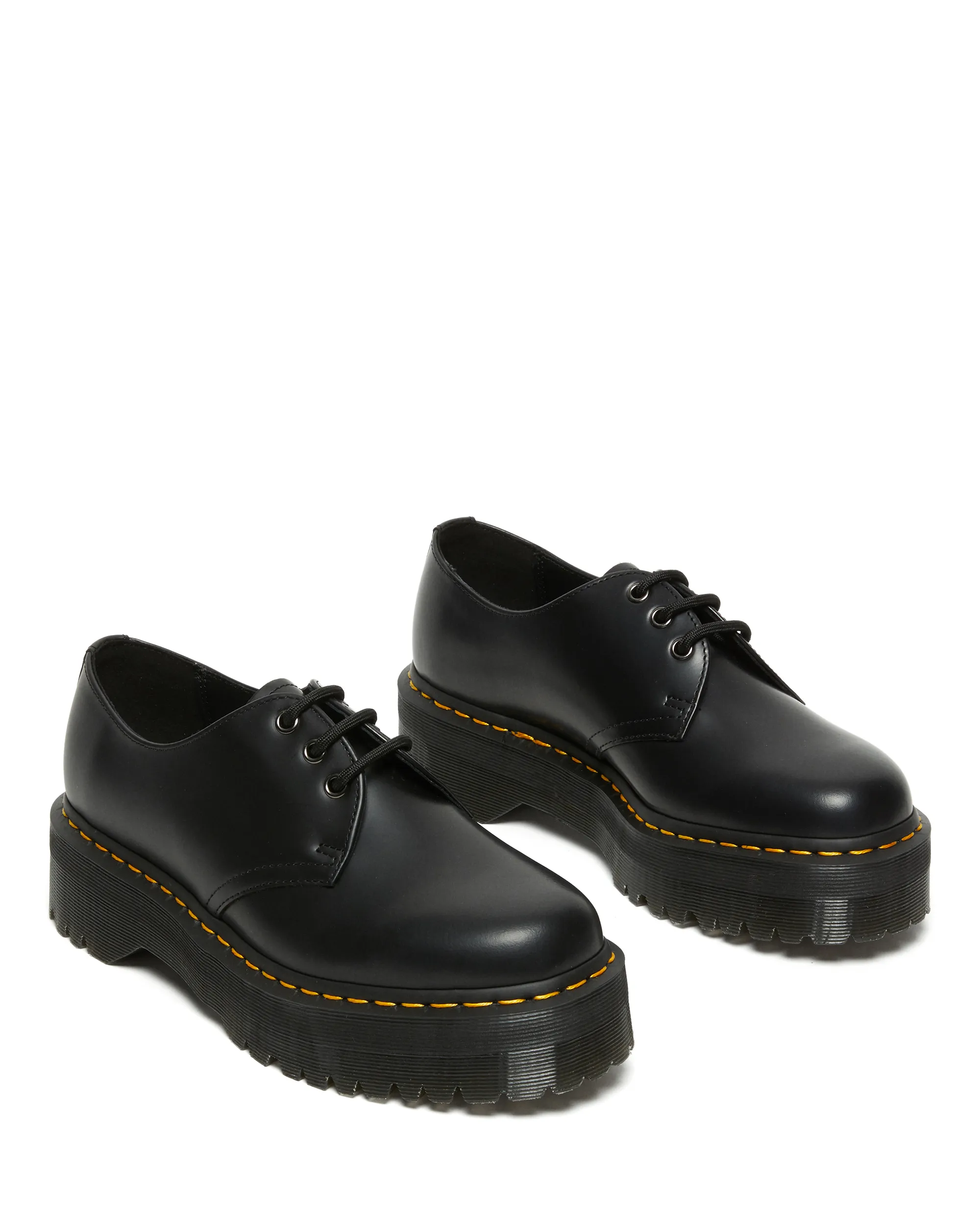 Dr Martens 1461 Quad Platform Black Smooth Yellow Stitching