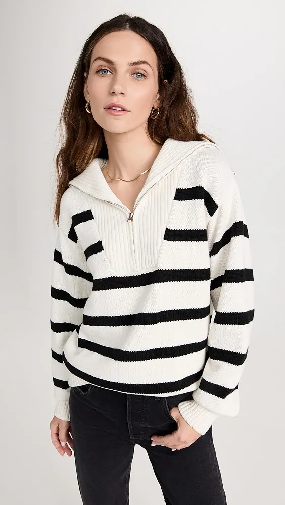 English Factory   Striped Knit Zip Pullover 