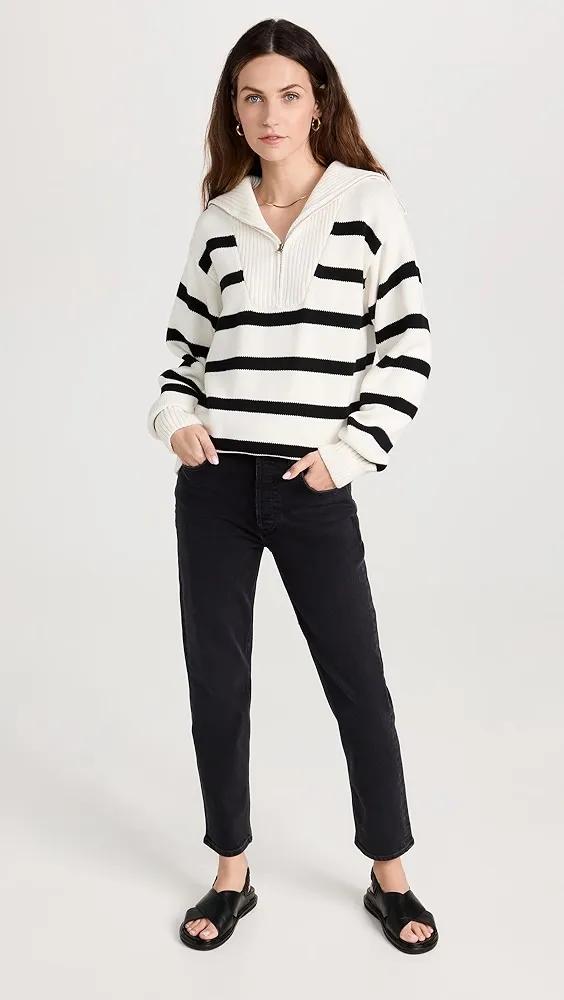 English Factory   Striped Knit Zip Pullover 