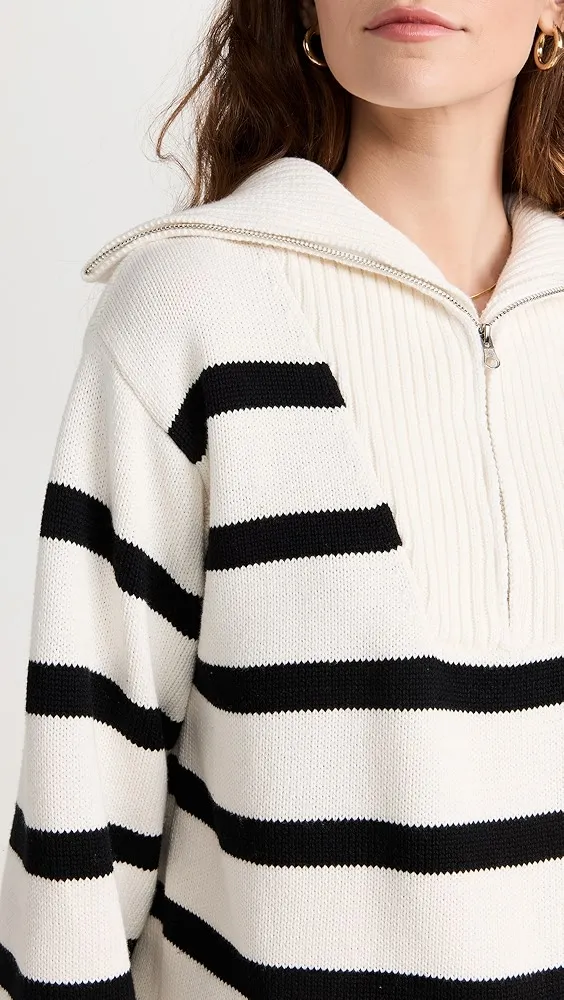 English Factory   Striped Knit Zip Pullover 