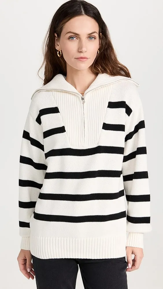 English Factory   Striped Knit Zip Pullover 