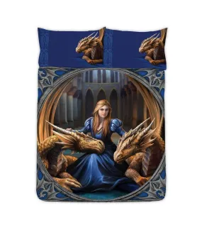 Fierce loyalty dragon duvet cover set blue/brown Anne Stokes