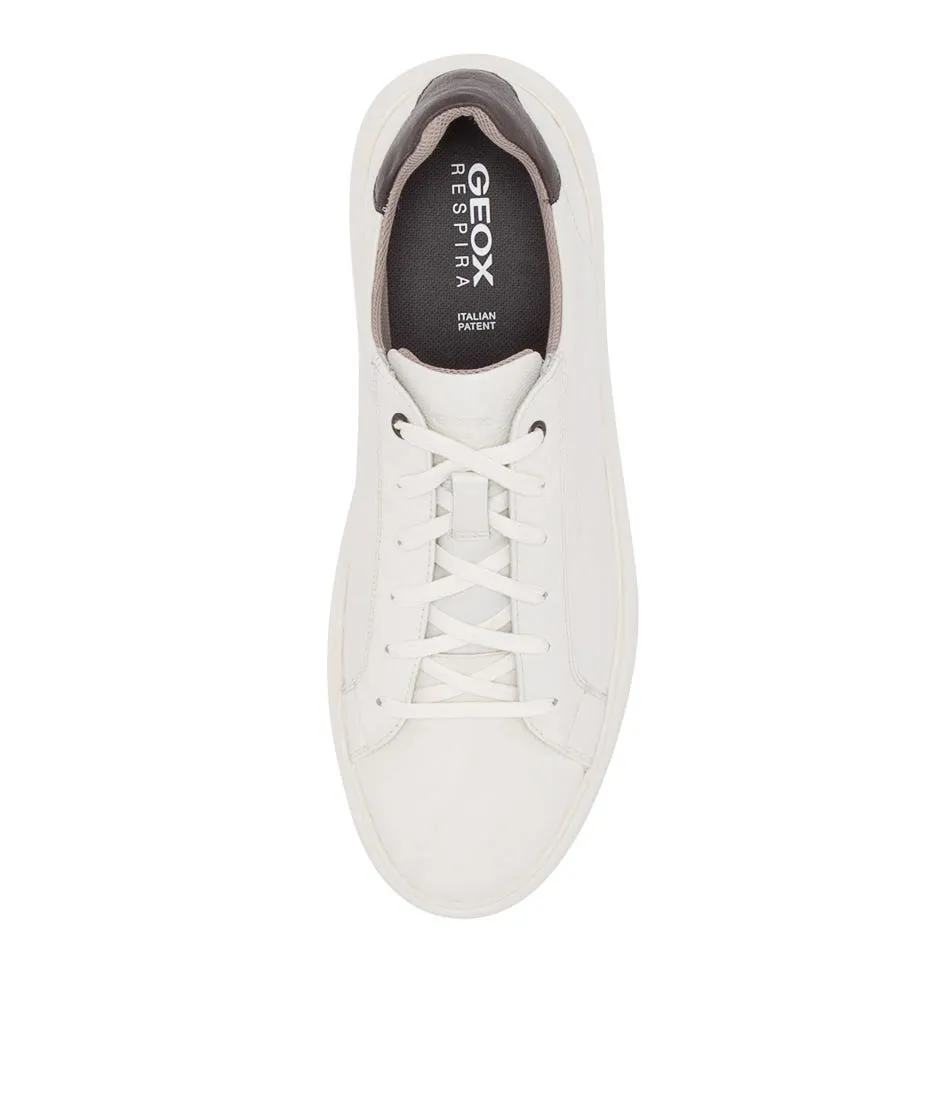 GEOX U Deiven White Dark Brown Leather Sneakers