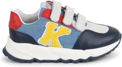 Kenzo Kids logo-patch leather sneakers Blue