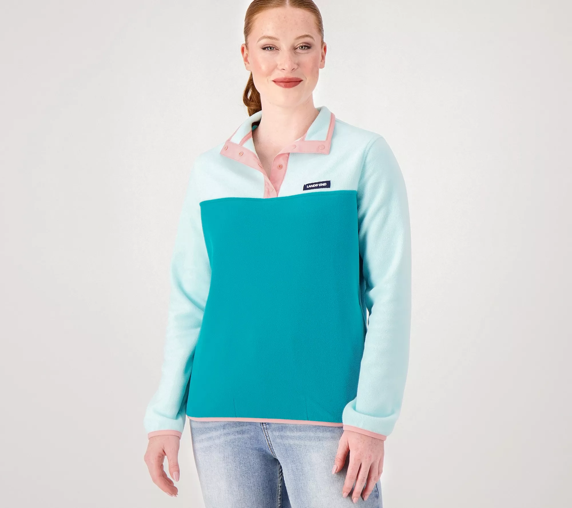 Lands' End Regular Heritage Fleece Snap Neck Pullover