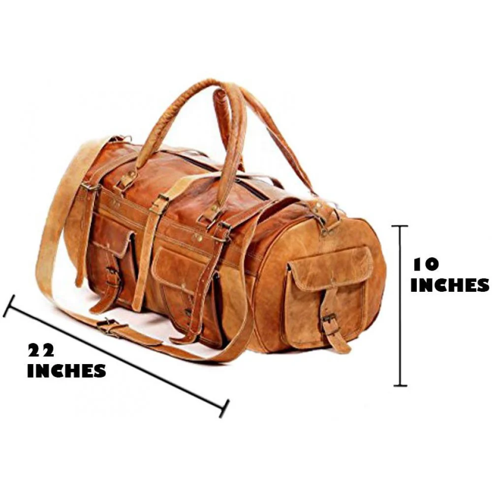 Leather Duffle Bag for Travel 22 inch * 10 inch (Russet Brown)