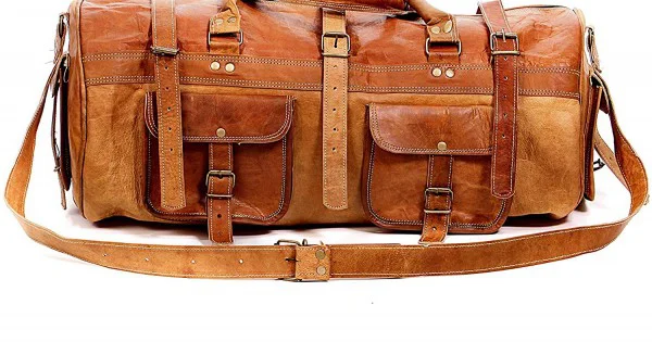 Leather Duffle Bag for Travel 22 inch * 10 inch (Russet Brown)