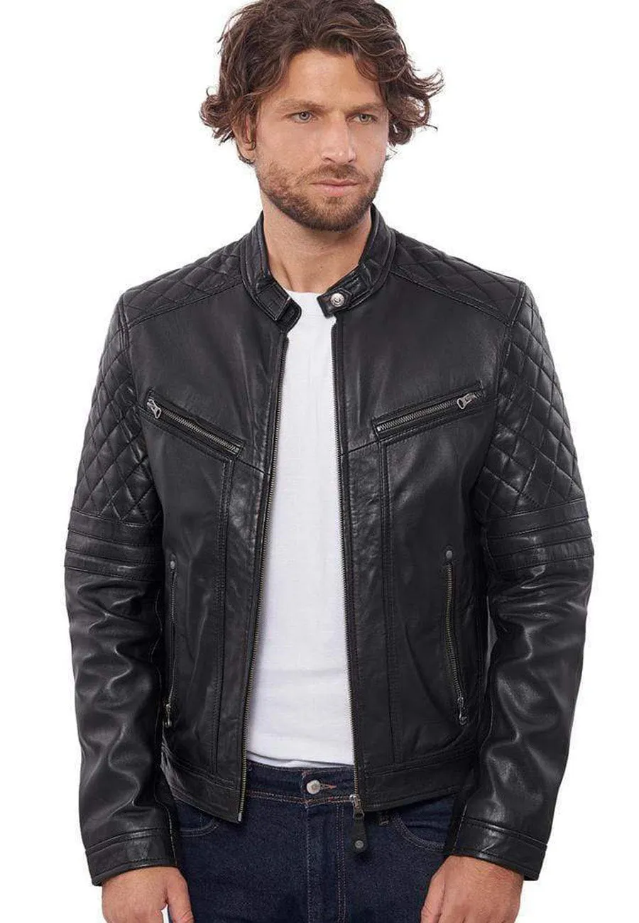 Men's Black Leather Biker Jacket