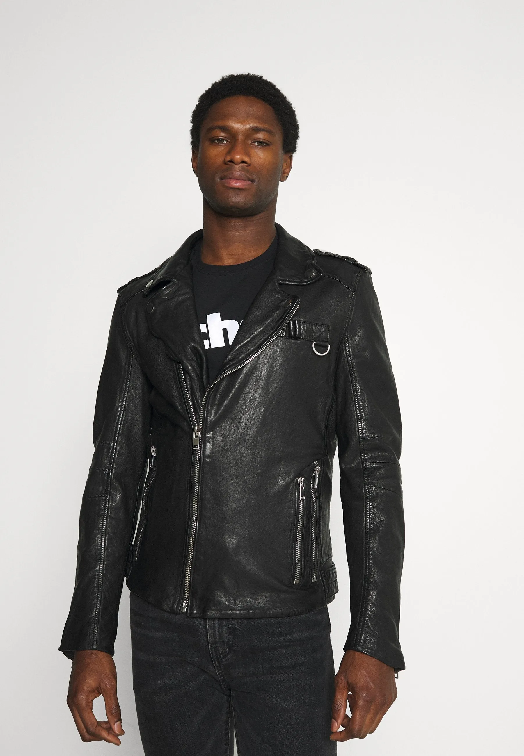 Men’s Black Leather Distressed Biker Jacket