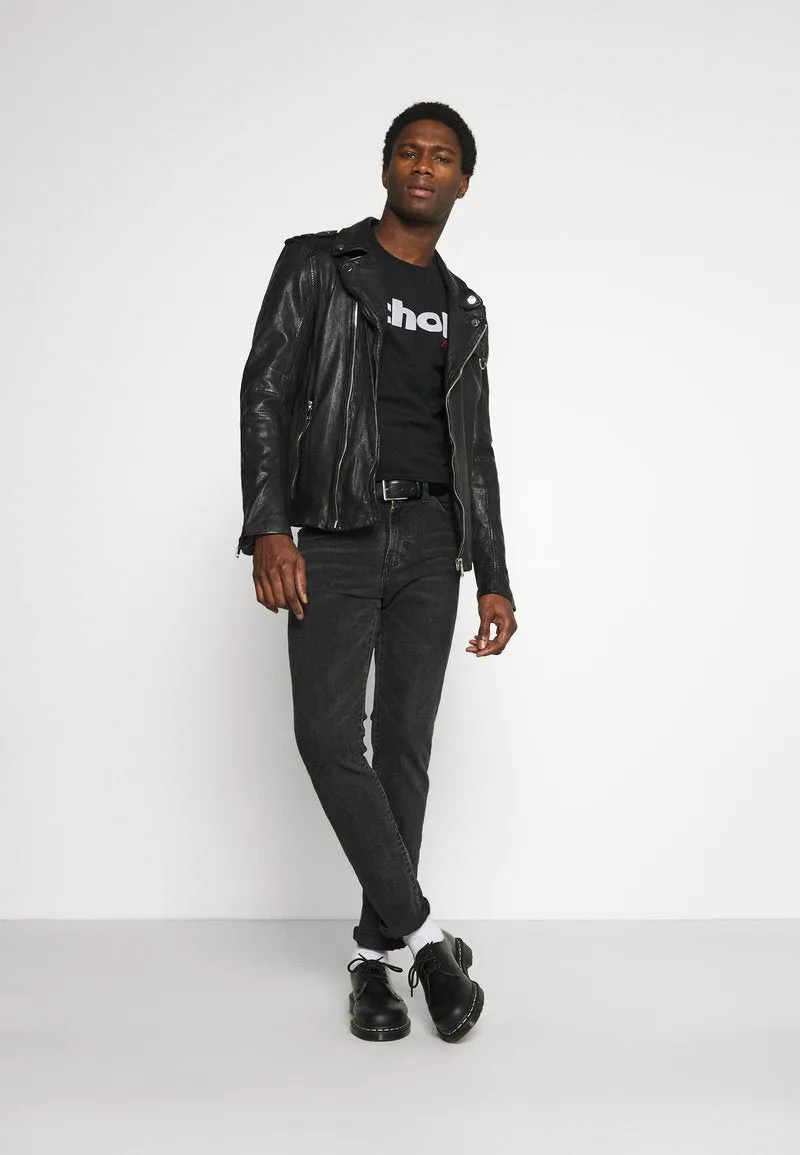 Men’s Black Leather Distressed Biker Jacket