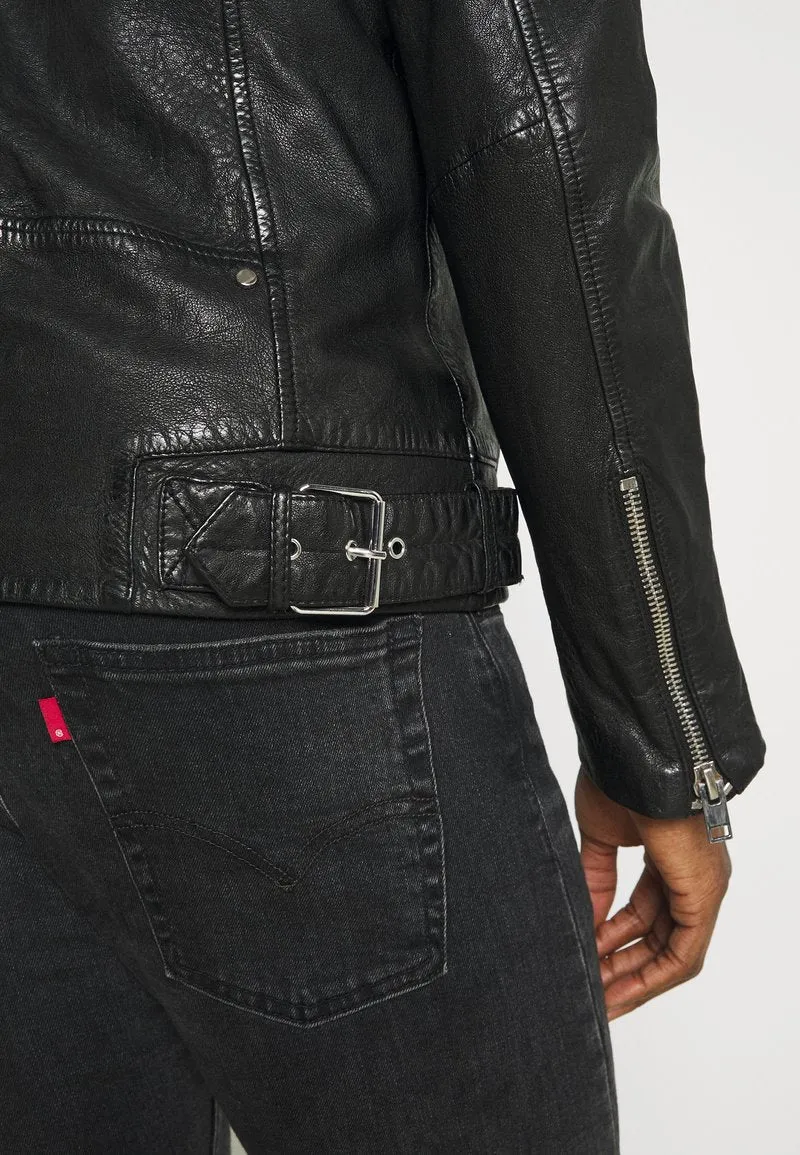 Men’s Black Leather Distressed Biker Jacket