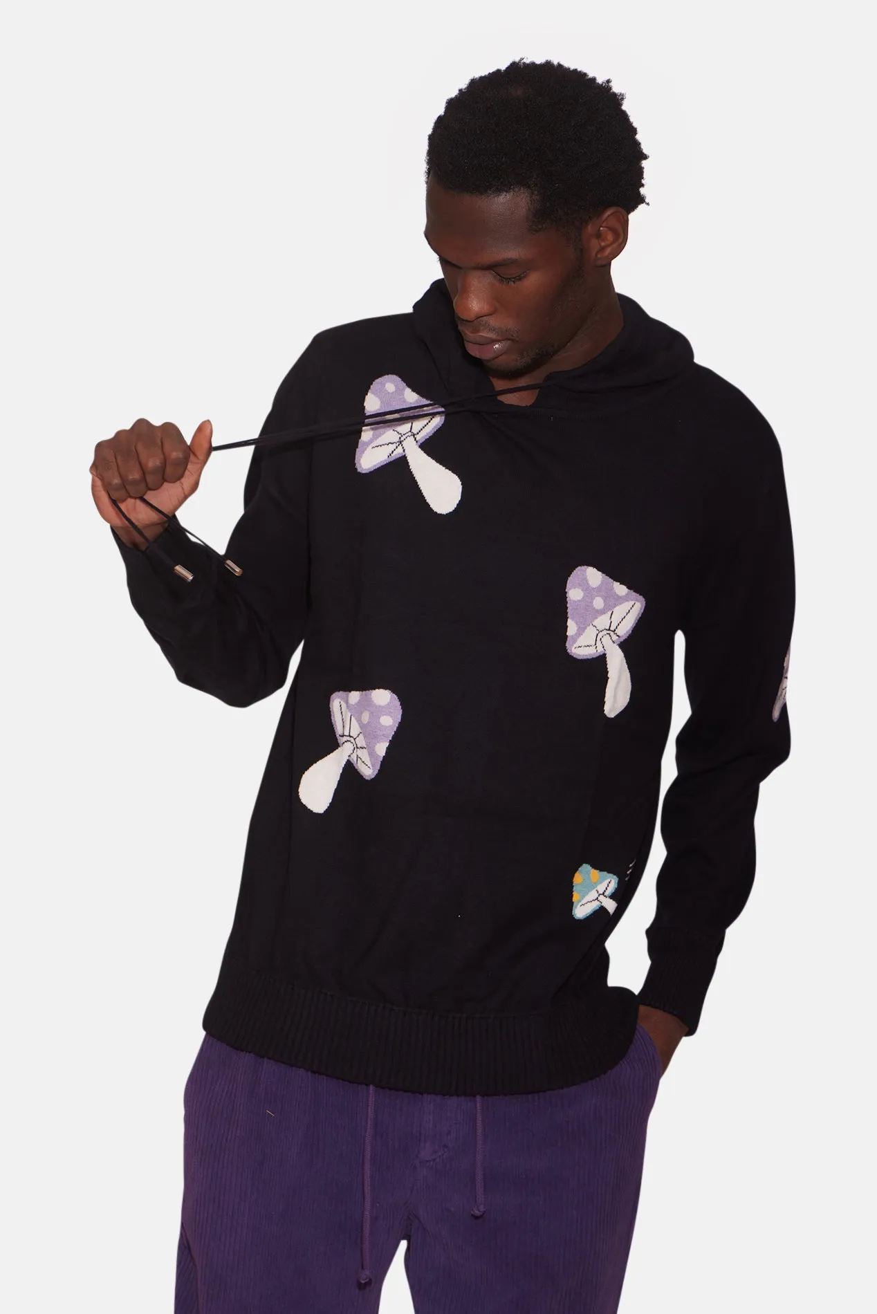 Men's Mushroom Intarsia Pullover Hoodie Multi