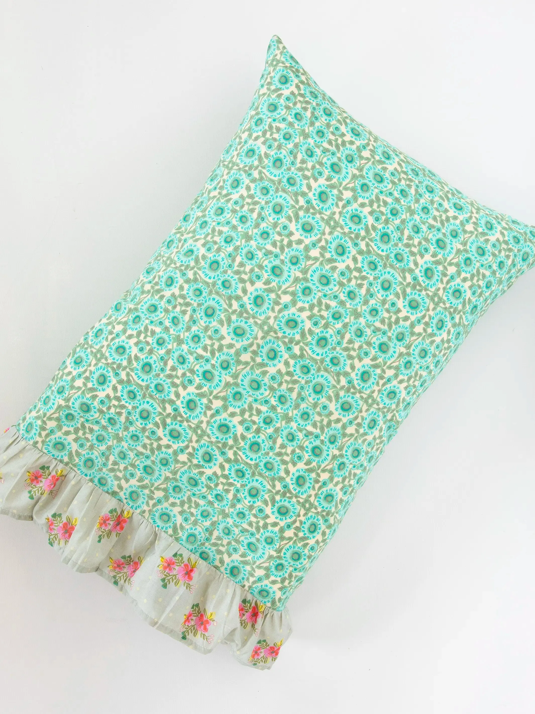 Mix & Match Soft Cotton Pillowcase, Single - Mint Dahlia Grey Nora Ruffle