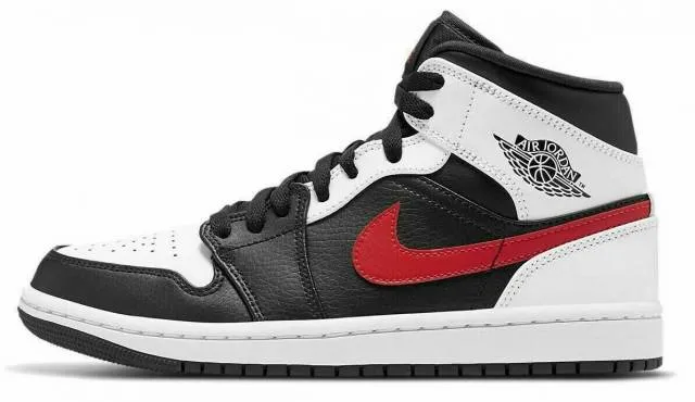 Nike Air Jordan 1 Mid Black White Chili Red Basket Ball ...