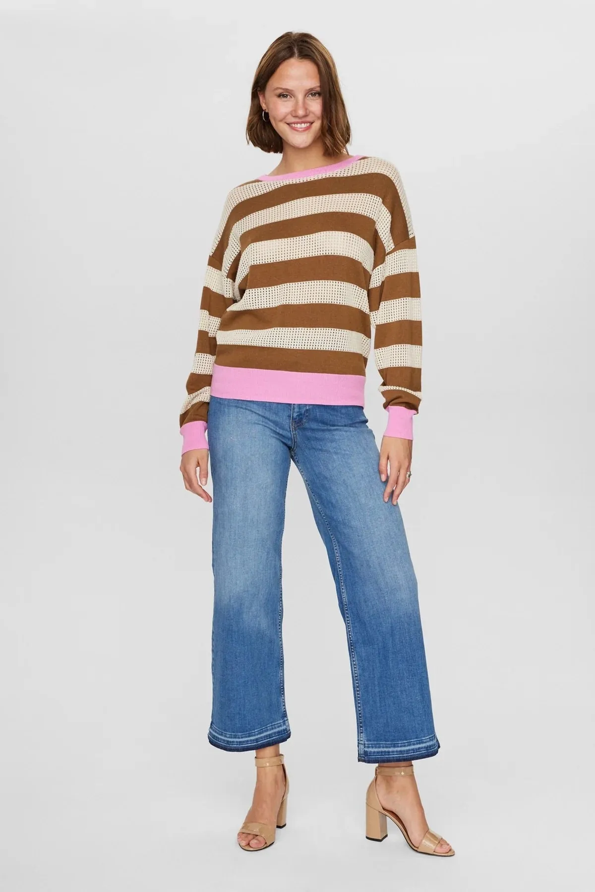 Numph Nudarlis Striped Pullover in Sandshell Kangaroo