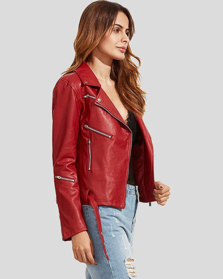 Orla Red Biker Leather Jacket