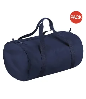 Pack of 2  Packaway barrel bag / duffle water resistant travel bag 32 litres  one size french navy/french navy BagBase