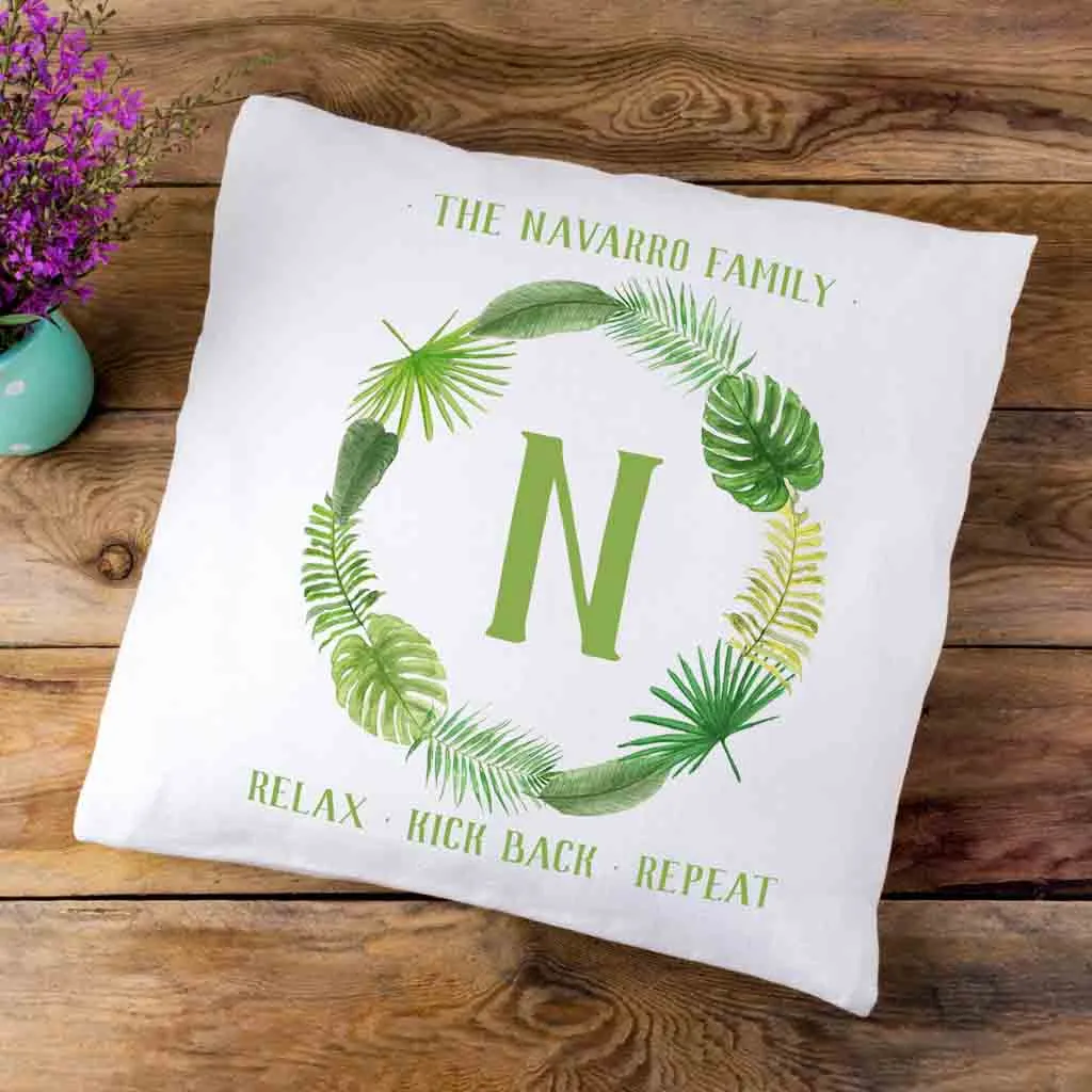 Personalized Accent Pillow Cover with a Tropical Leaf Design