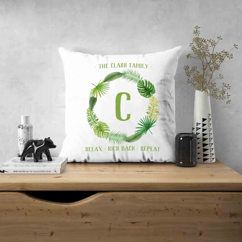 Personalized Accent Pillow Cover with a Tropical Leaf Design