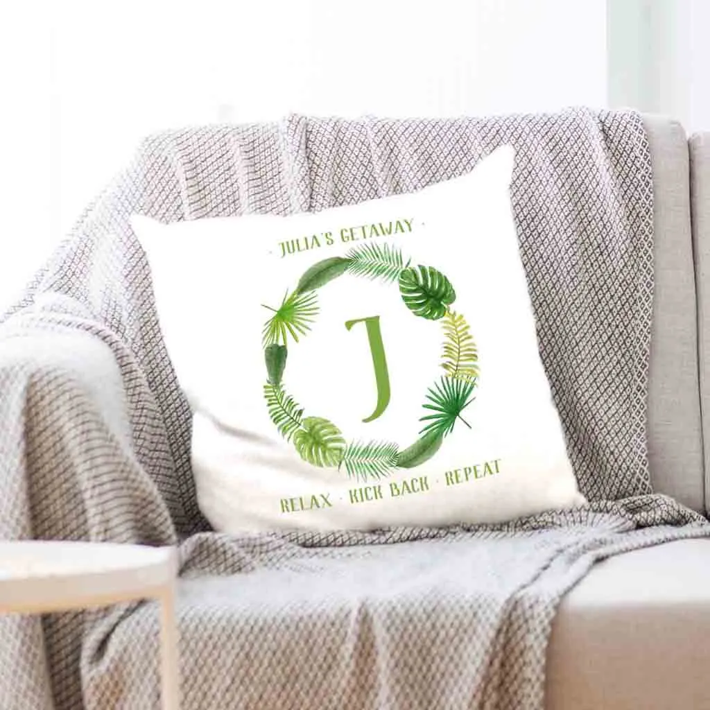 Personalized Accent Pillow Cover with a Tropical Leaf Design