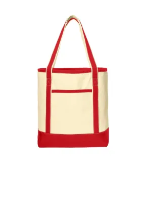 Port Authority Large Cotton Canvas Boat Tote BG413 Natural/ Red