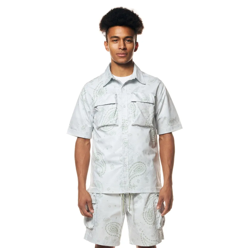 Printed Short Sleeve Woven Windbreaker Shirt - Sage