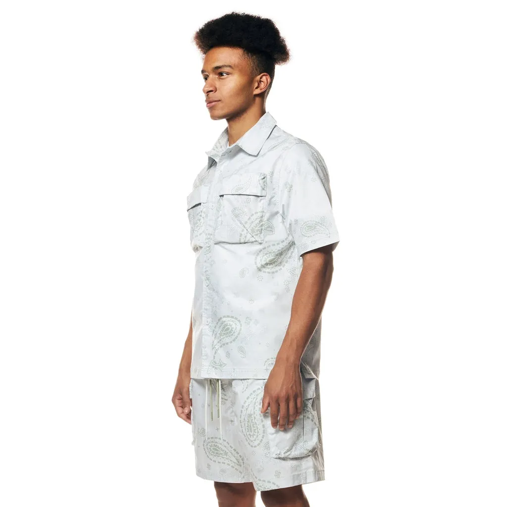 Printed Short Sleeve Woven Windbreaker Shirt - Sage