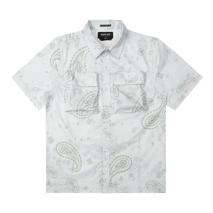 Printed Short Sleeve Woven Windbreaker Shirt - Sage