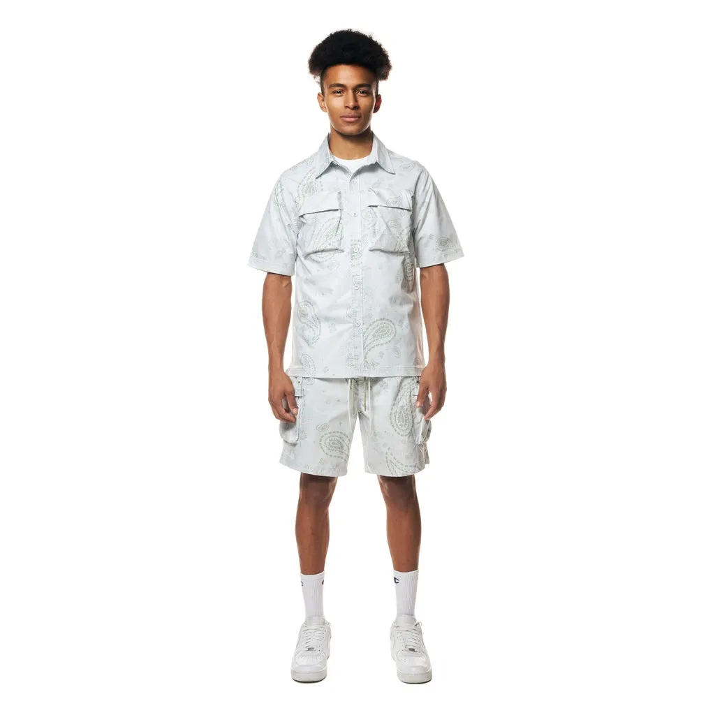 Printed Short Sleeve Woven Windbreaker Shirt - Sage