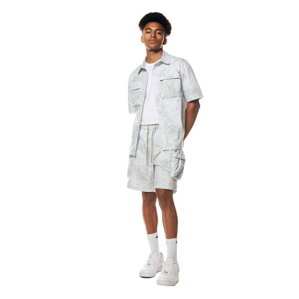 Printed Short Sleeve Woven Windbreaker Shirt - Sage