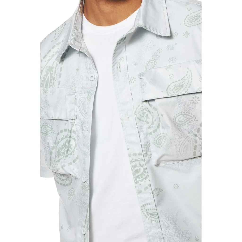 Printed Short Sleeve Woven Windbreaker Shirt - Sage